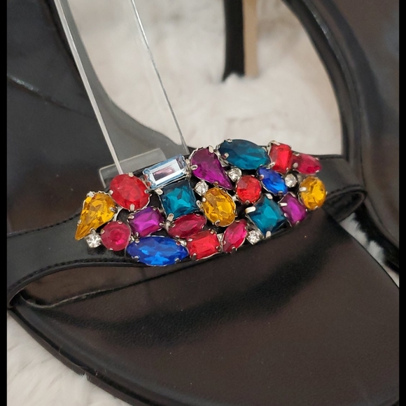 MIXIT Black open toe heels multicolor rhinestones 8.5M - Picture 7 of 8
